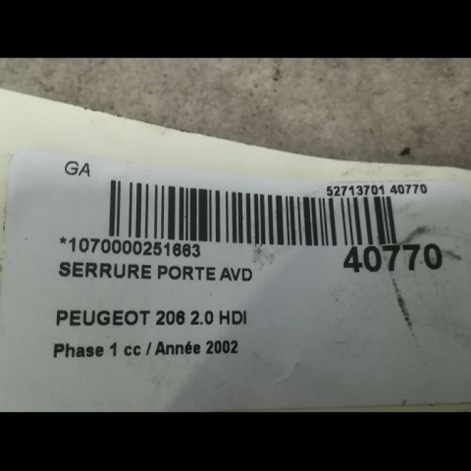 Serrure porte avd occasion PEUGEOT 206 Phase 1 09-1998->03-2009 2.0 HDI 9136J1 3