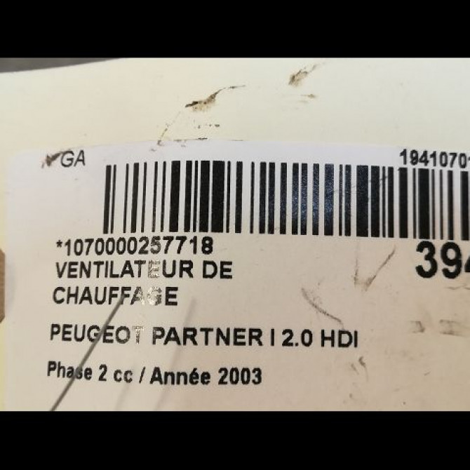 Ventilateur de chauffage occasion PEUGEOT PARTNER I Phase 2 11-2002->05-2008 2.0 HDI 3