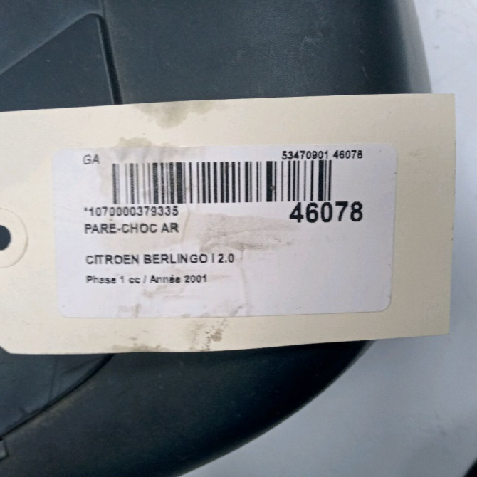 Pare-choc arrière occasion CITROEN BERLINGO I Phase 1 09-1996->11-2002 2.0 HDi 7410N2 5