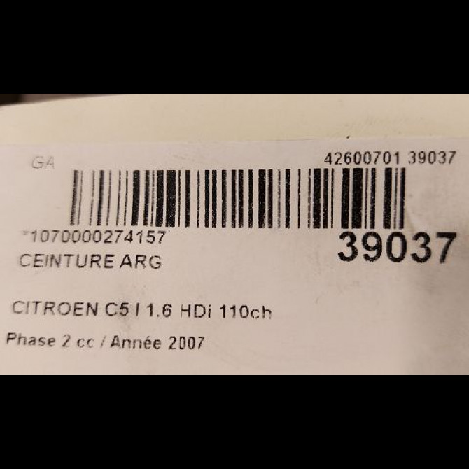 Ceinture arrière gauche occasion CITROEN C5 I Phase 2 09-2004->06-2008 1.6 HDi 110ch 8975P5 3