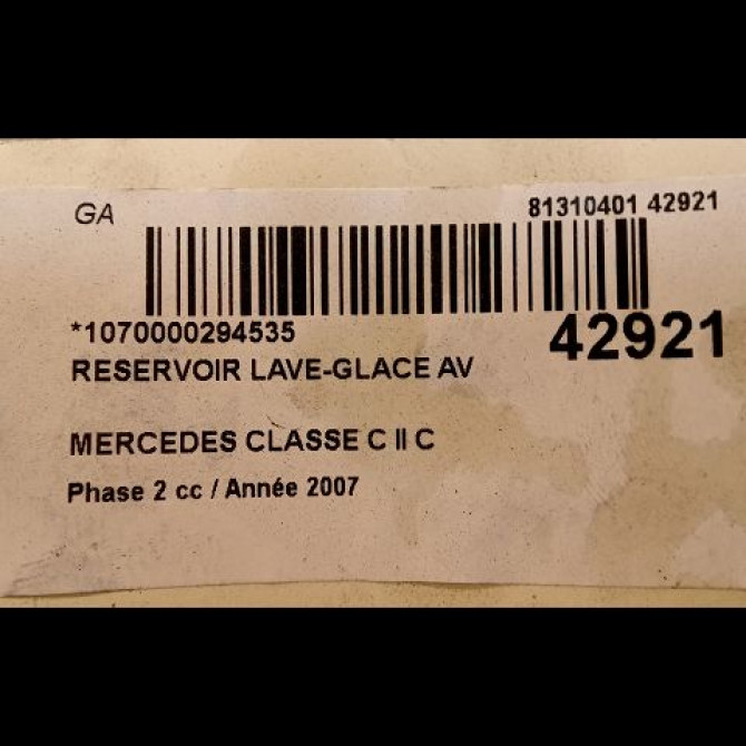Reservoir lave-glace avant occasion MERCEDES CLASSE C II Phase 2 03-2004->06-2007 C 200 CDi 2038690020 3