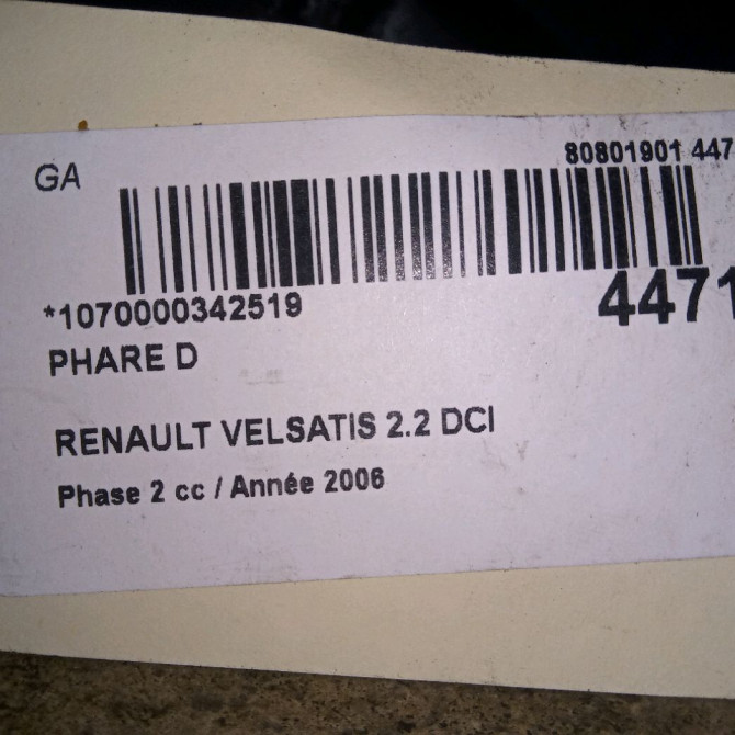 Phare droit occasion RENAULT VELSATIS Phase 2 04-2005->12-2009 2.2 DCI 150ch 7701061801 3