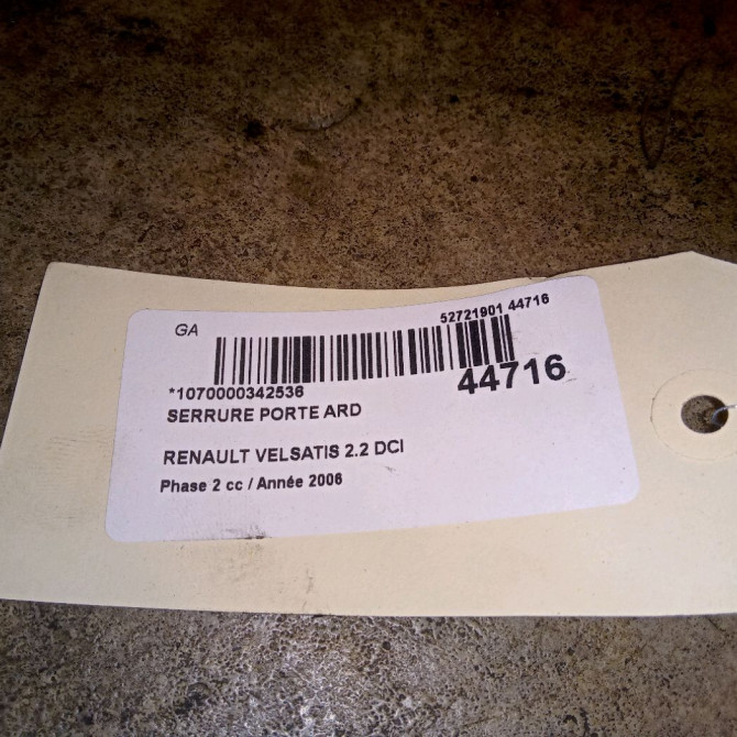Serrure porte ard occasion RENAULT VELSATIS Phase 2 04-2005->12-2009 2.2 DCI 150ch 8200012898 3