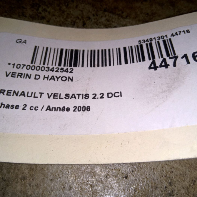 Verin droit hayon occasion RENAULT VELSATIS Phase 2 04-2005->12-2009 2.2 DCI 150ch 8200246092 2