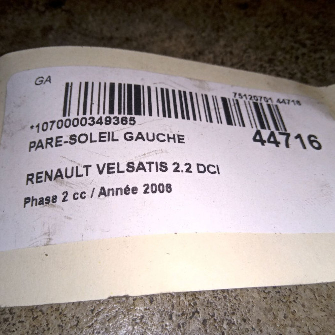 Pare-soleil gauche occasion RENAULT VELSATIS Phase 2 04-2005->12-2009 2.2 DCI 150ch 8200245955 3