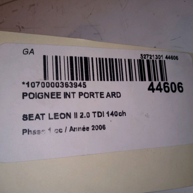 Poignee int porte ard occasion SEAT LEON II Phase 1 09-2005->05-2009 2.0 TDI 140ch 5P0839114C1UQ 4