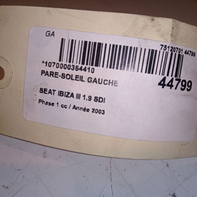 Pare-soleil gauche occasion SEAT IBIZA III Phase 1 03-2002->03-2006 1.9 SDI 6L1857551D5W9 4