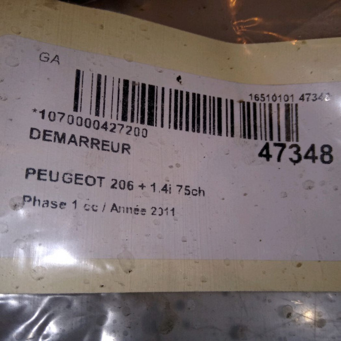 Démarreur occasion PEUGEOT 206 + Phase 1 03-2009->05-2013 1.4i 75ch 6