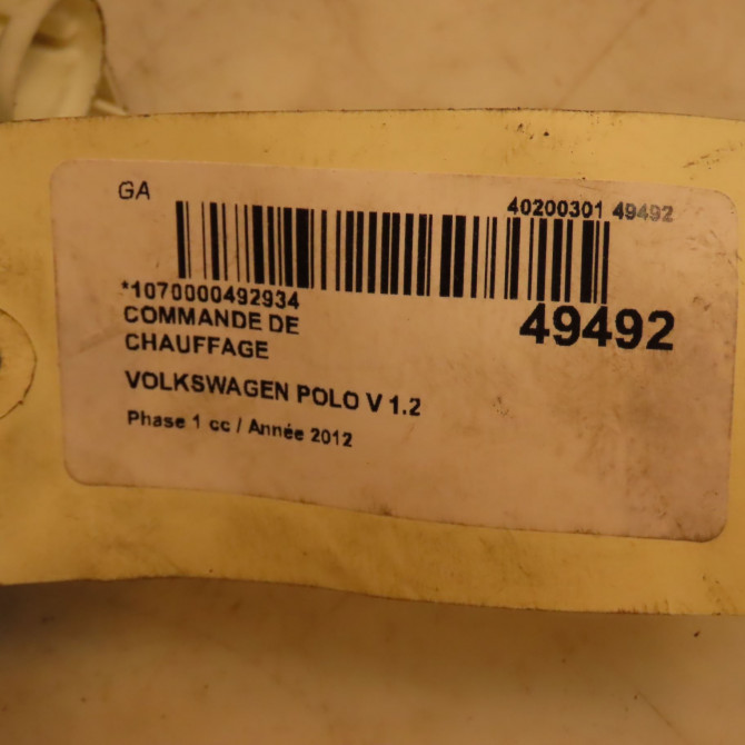 Commande de chauffage occasion VOLKSWAGEN POLO V POLO V Phase 1 2009-09-01->2014-05-31 1.2 60ch 4