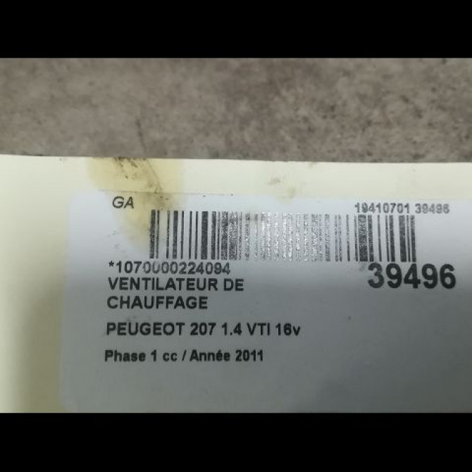 Ventilateur de chauffage occasion PEUGEOT 207 Phase 1 04-2006->06-2013 1.4 VTI 16v 95ch 6441V5 3