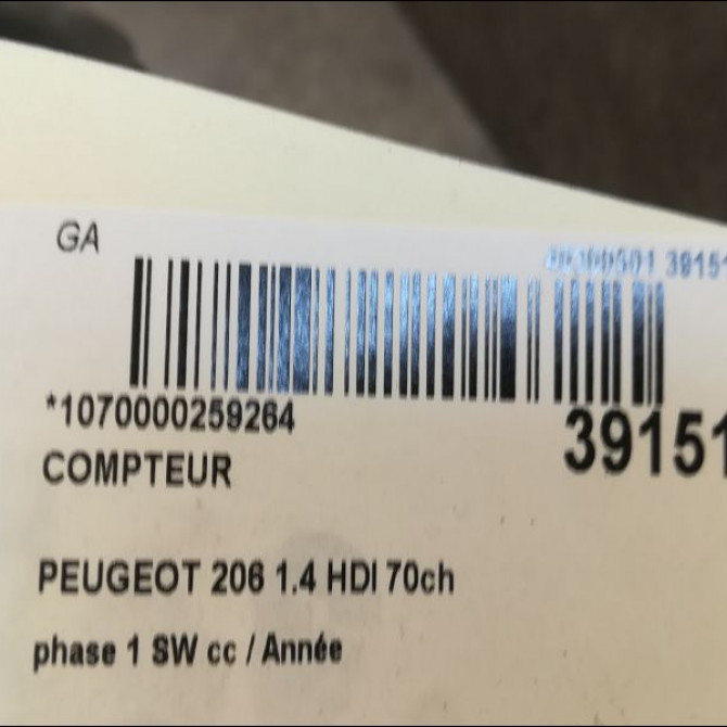 Compteur occasion PEUGEOT 206 206 phase 1 SW 2002-06-01->2006-12-31 1.4 HDI 70ch 6106LF 3