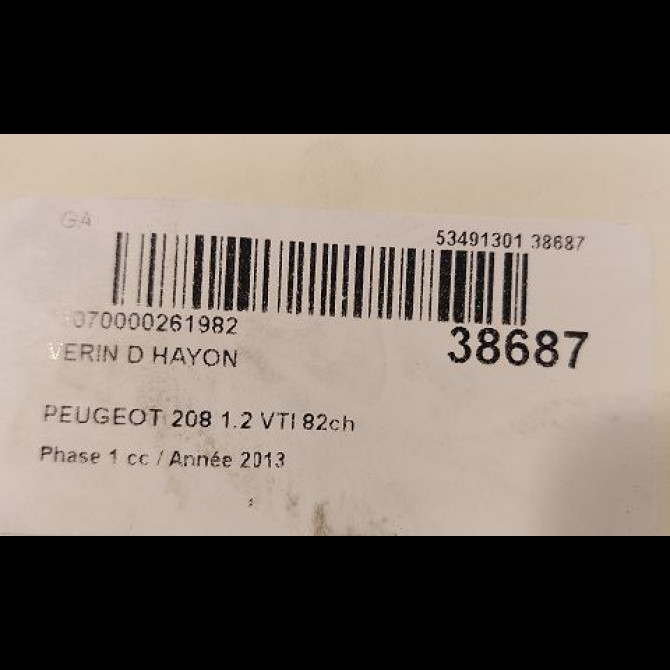 Verin droit hayon occasion PEUGEOT 208 208 Phase 1 2012-03-01->2015-09-30 1.2 VTI 82ch 1609616580 2