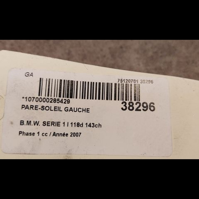 Pare-soleil gauche occasion B.M.W. SERIE 1 I Phase 1 01-2007->07-2011 118d 143ch 51167252507 3
