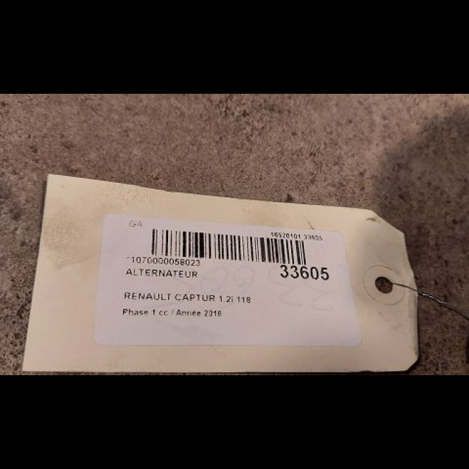 Alternateur occasion RENAULT CAPTUR Phase 1 02-2013->... 1.2i 118 16V 231006677R 4