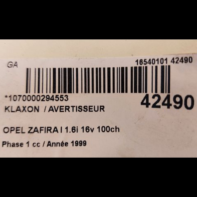 Klaxon  / avertisseur occasion OPEL ZAFIRA I Phase 1 03-1999->07-2005 1.6i 16v 100ch 3