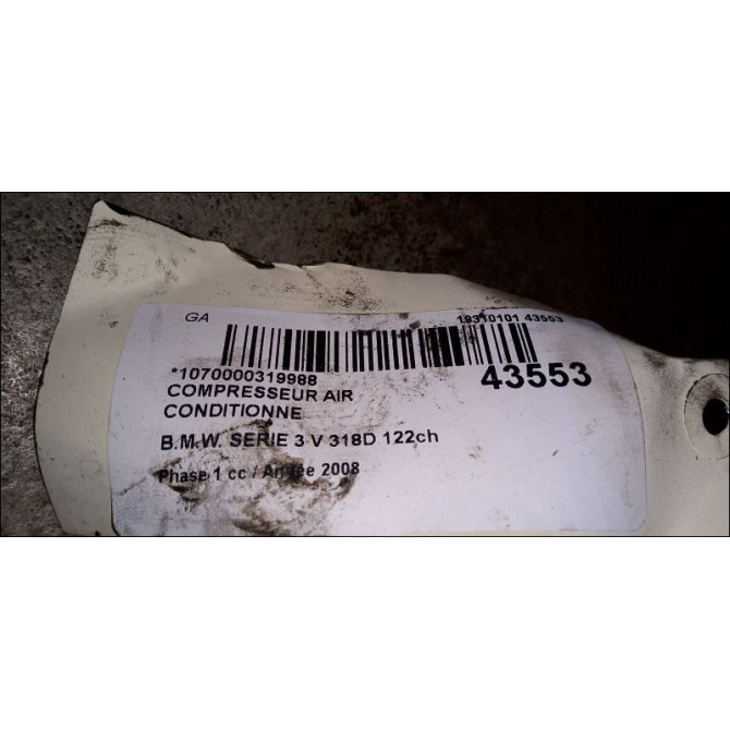 Compresseur air conditionne occasion B.M.W. SERIE 3 V Phase 1 03-2005->09-2008 318D 122ch 64526987862 4