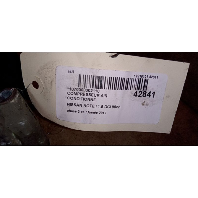 Compresseur air conditionne occasion NISSAN NOTE I phase 2 03-2009->02-2014 1.5 DCI 90ch 92610AZ74A 5