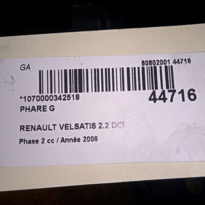 Phare gauche occasion RENAULT VELSATIS Phase 2 04-2005->12-2009 2.2 DCI 150ch 7701061800 3
