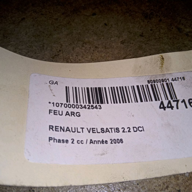 Feu arrière gauche occasion RENAULT VELSATIS Phase 2 04-2005->12-2009 2.2 DCI 150ch 8200686566 3