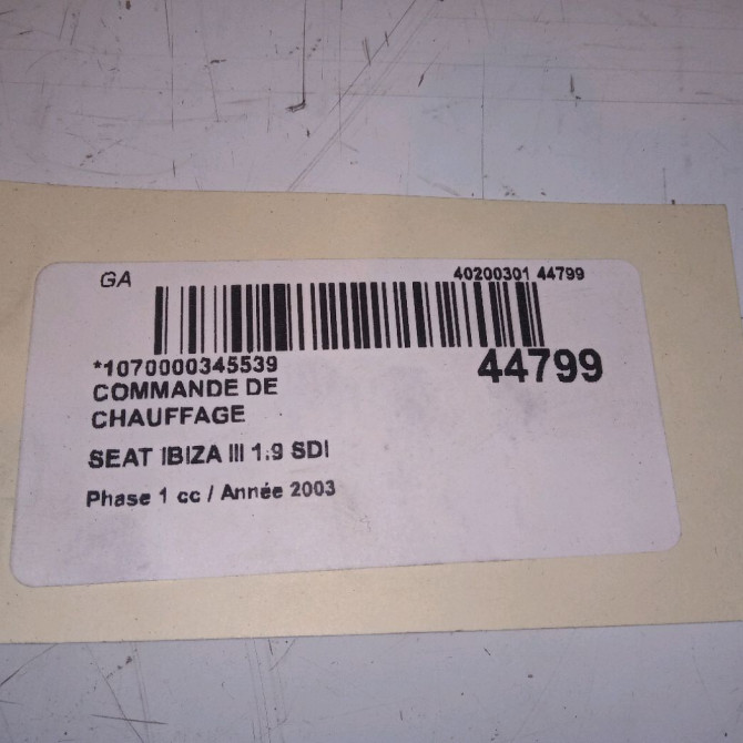 Commande de chauffage occasion SEAT IBIZA III Phase 1 03-2002->03-2006 1.9 SDI 4