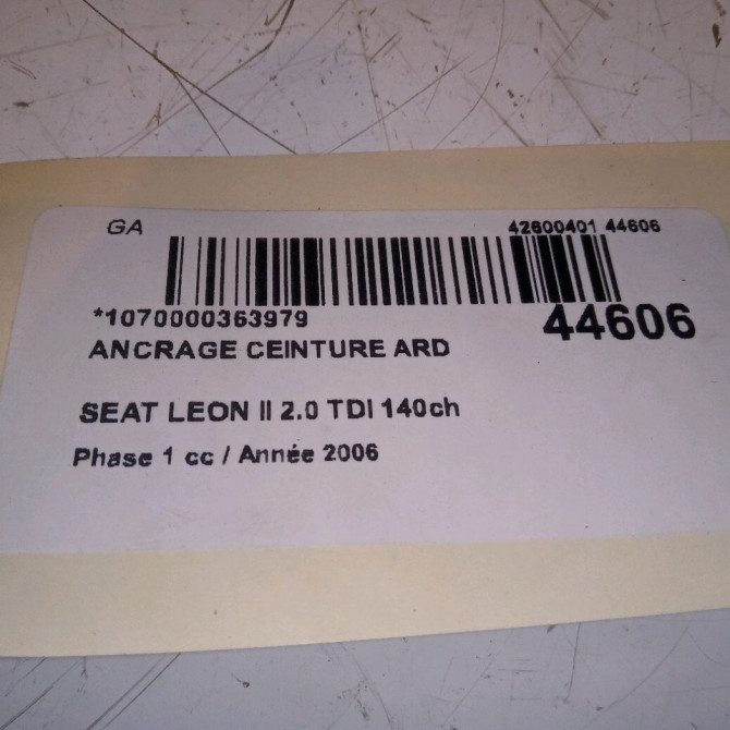 Ancrage ceinture arrière droit occasion SEAT LEON II Phase 1 09-2005->05-2009 2.0 TDI 140ch 4