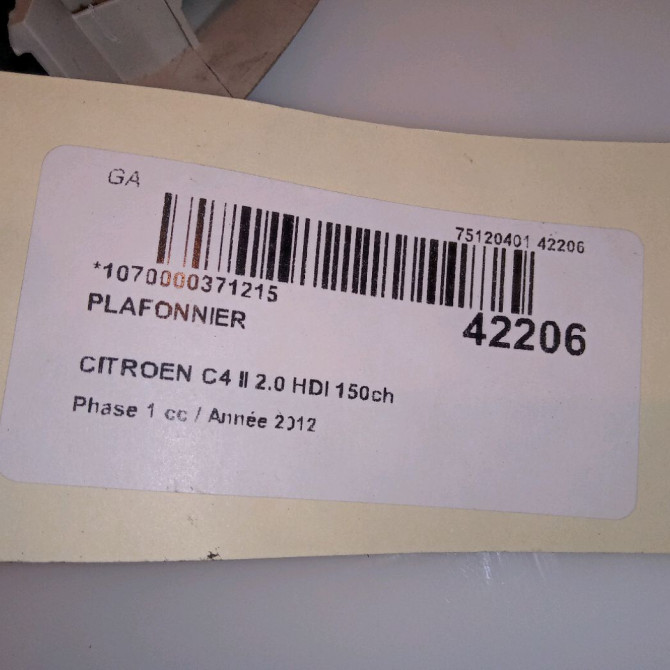 Plafonnier occasion CITROEN C4 II Phase 1 10-2010->01-2015 2.0 HDI 150ch 6362AZ 4