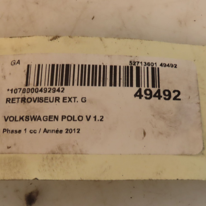 Retroviseur exterieur gauche occasion VOLKSWAGEN POLO V POLO V Phase 1 2009-09-01->2014-05-31 1.2 60ch 5
