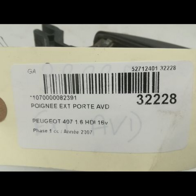 Poignee ext porte avd occasion PEUGEOT 407 Phase 1 04-2004->07-2008 2.0 HDI 136ch 9101ER 3