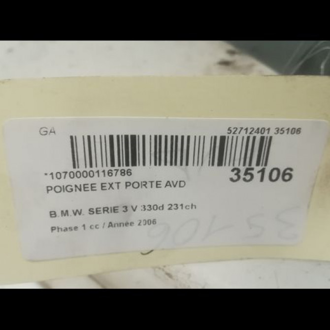 Poignee ext porte avd occasion B.M.W. SERIE 3 V Phase 1 03-2005->09-2008 330d 231ch 51217207562 3