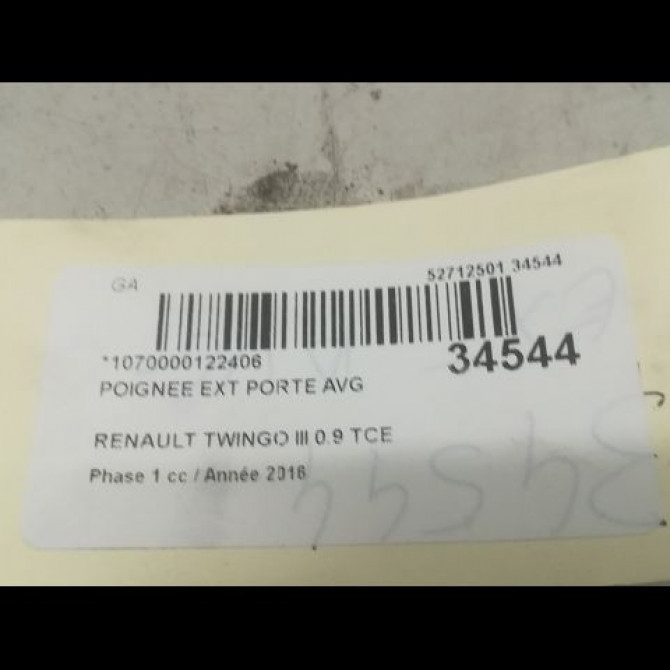 Poignee ext porte avg occasion RENAULT TWINGO III Phase 1 06-2014->... 0.9 TCE 12v 90ch 806071712R 3