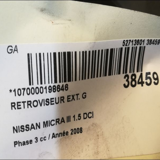 Retroviseur exterieur gauche occasion NISSAN MICRA III Phase 3 11-2007->11-2010 1.5 DCI 90ch 96302AX96C 3