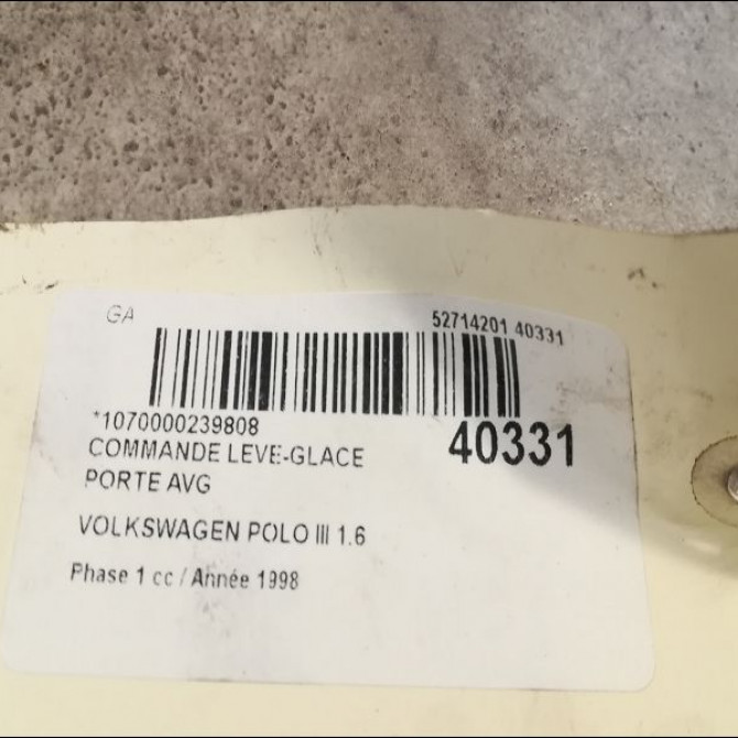 Commande lève-glace porte avant gauche occasion VOLKSWAGEN POLO III Phase 1 10-1994->11-1999 1.6 2