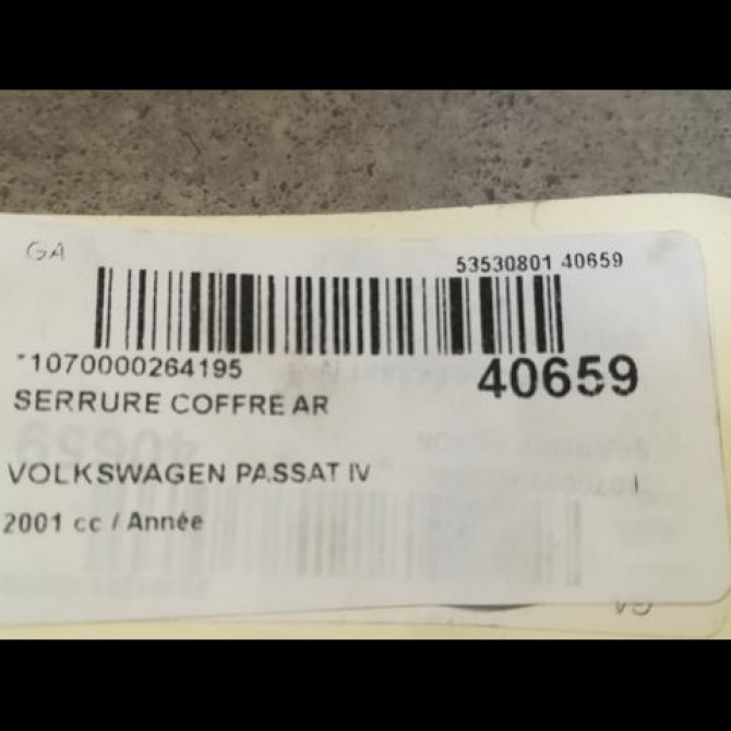 Serrure coffre arrière occasion VOLKSWAGEN PASSAT IV Phase 2 10-2000->03-2005 3B5827505M 3