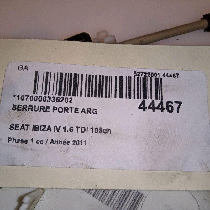 Serrure porte arg occasion SEAT IBIZA IV Phase 1 05-2008->01-2012 1.6 TDI 105ch 6J0839015J 4