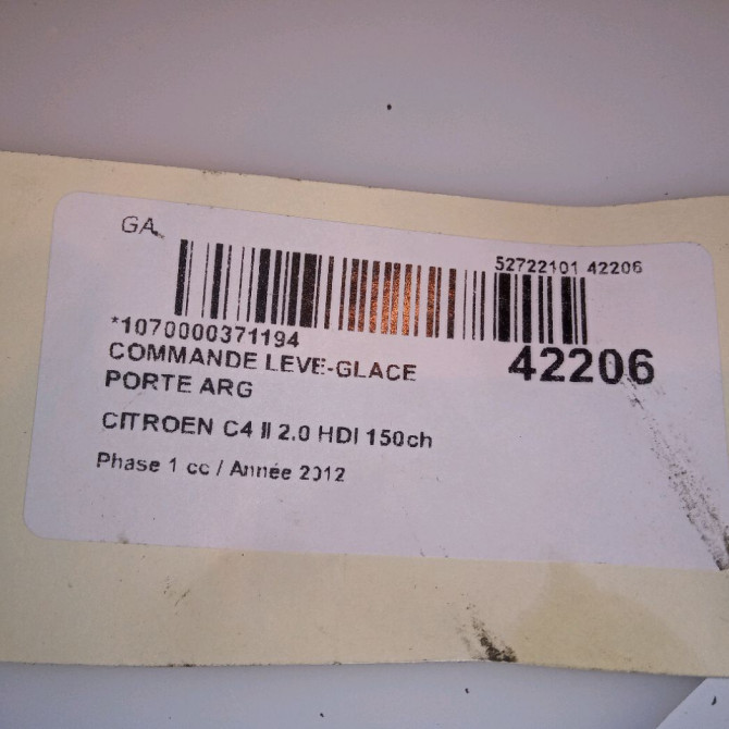 Commande leve-glace porte arrière gauche occasion CITROEN C4 II Phase 1 10-2010->01-2015 2.0 HDI 150ch 6490JZ 4