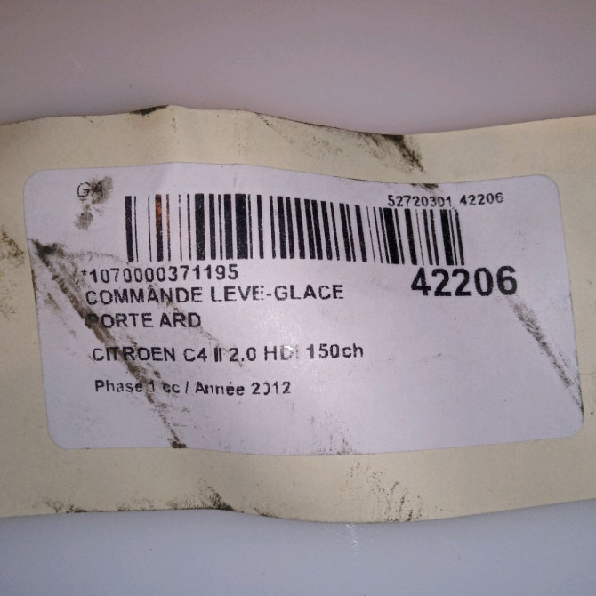 Commande leve-glace porte arrière droite occasion CITROEN C4 II Phase 1 10-2010->01-2015 2.0 HDI 150ch 6490JZ 4