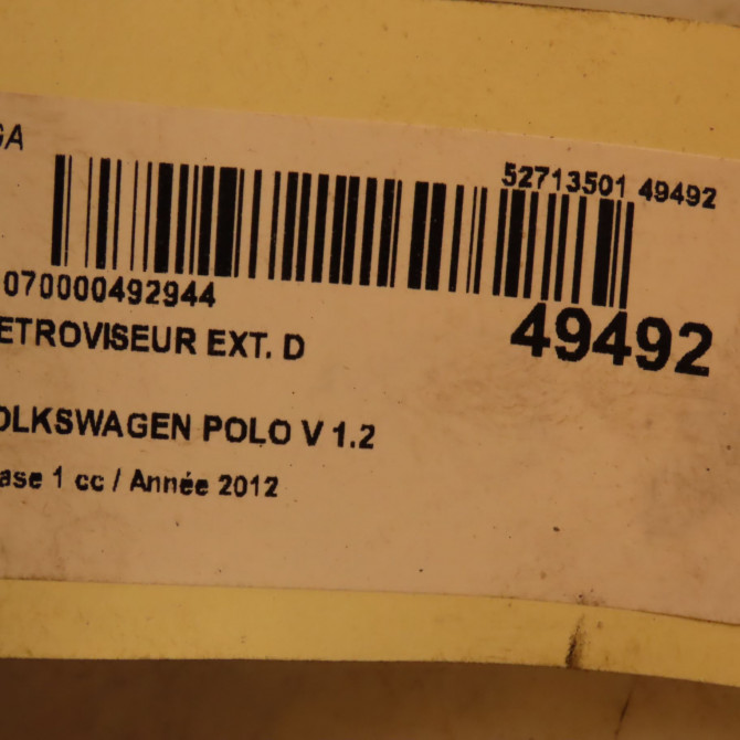 Retroviseur exterieur manuel droit occasion VOLKSWAGEN POLO V POLO V Phase 1 2009-09-01->2014-05-31 1.2 60ch 5