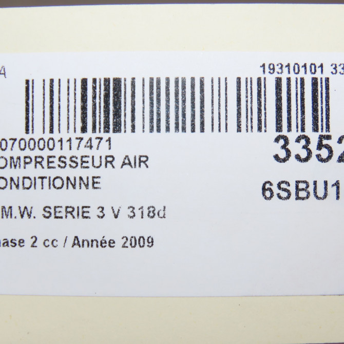 Compresseur air conditionne occasion B.M.W. SERIE 3 V Phase 2 09-2008->12-2011 318d 64526987862 7