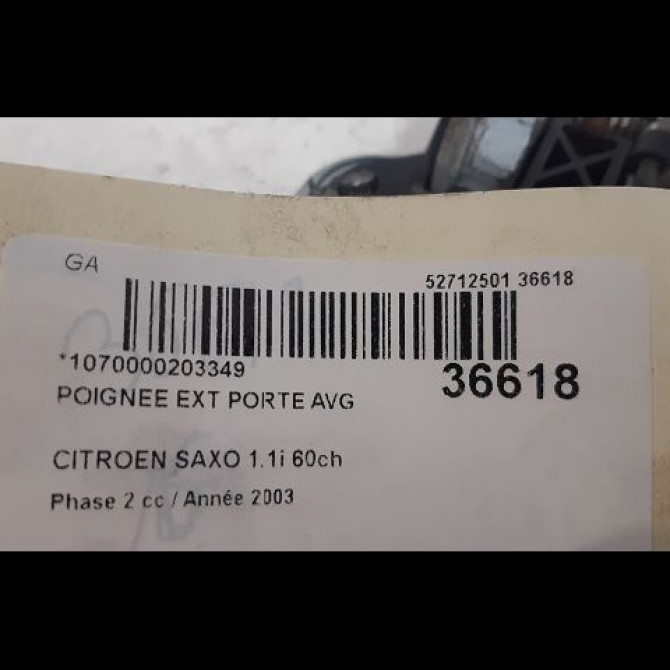 Poignee ext porte avg occasion CITROEN SAXO Phase 2 09-1999->12-2004 1.1i 60ch 9101H6 3