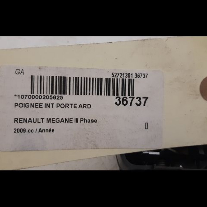 Poignee int porte ard occasion RENAULT MEGANE III Phase 1 11-2008->01-2012 826720001R 3