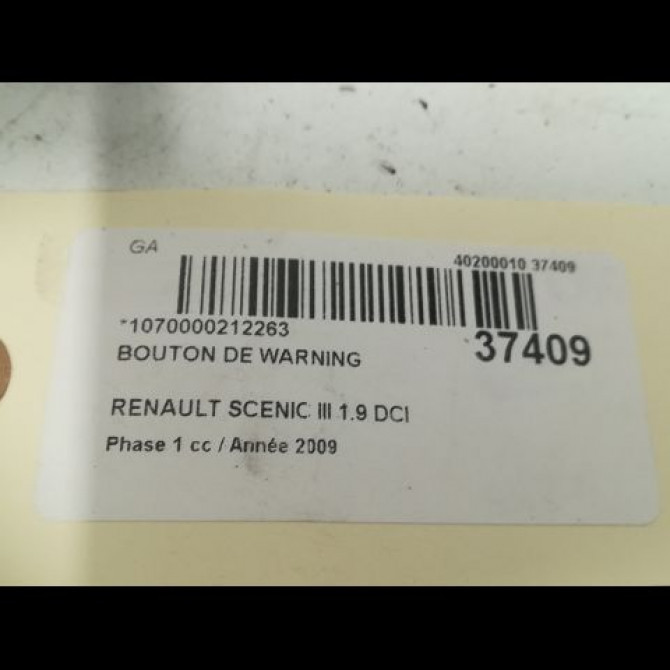 Bouton de warning occasion RENAULT SCENIC III Phase 1 04-2009->11-2011 1.9 DCI 130ch 252100502R 3