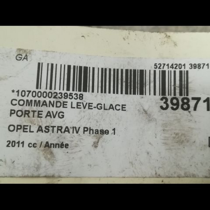 Commande lève-glace porte avant gauche occasion OPEL ASTRA IV Phase 1 01-2010->06-2012 13305012 3