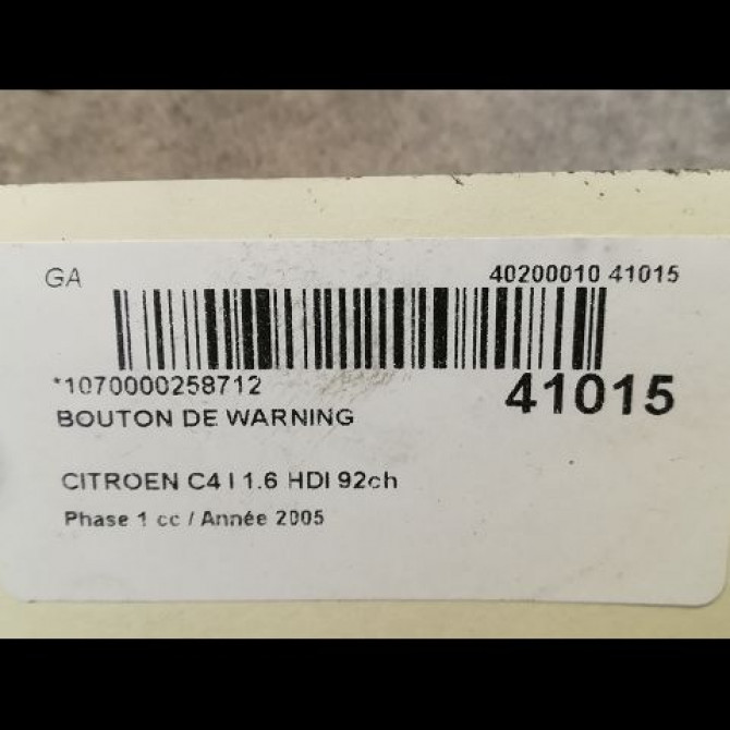 Bouton de warning occasion CITROEN C4 I Phase 1 11-2004->07-2008 1.6 HDI 92ch 2