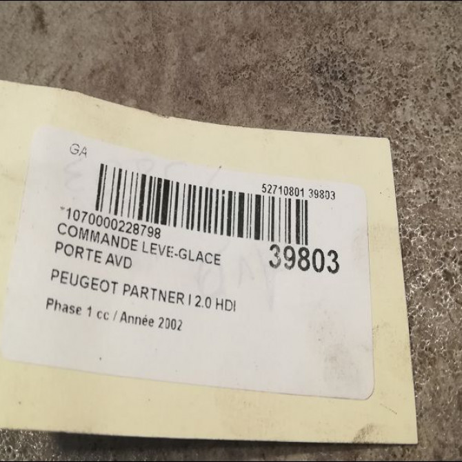 Commande lève-glace porte avant droite occasion PEUGEOT PARTNER I Phase 1 01-1997->12-2002 2.0 HDI 2