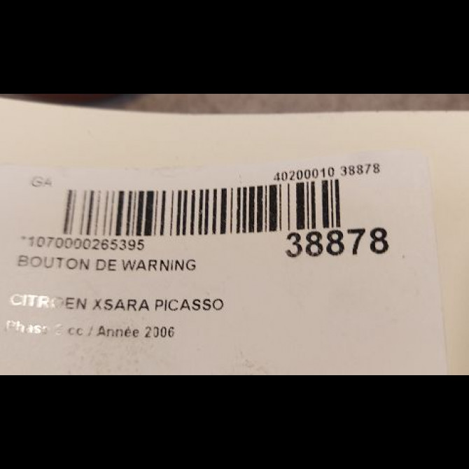 Bouton de warning occasion CITROEN XSARA PICASSO Phase 2 02-2004->12-2010 1.6 HDI 110ch 6554W9 2