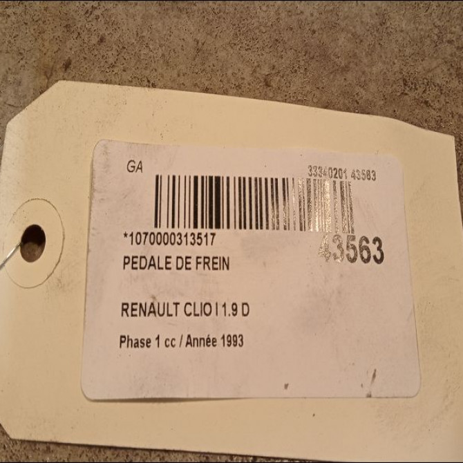 Pedale de frein occasion RENAULT CLIO I Phase 1 06-1990->03-1994 1.9 D 7700793757 2