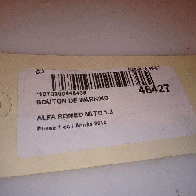 Bouton de warning occasion ALFA ROMEO MI.TO MI.TO Phase 1 2008-09-01->2016-12-31 1.3 JTDM 95ch 156087359 4