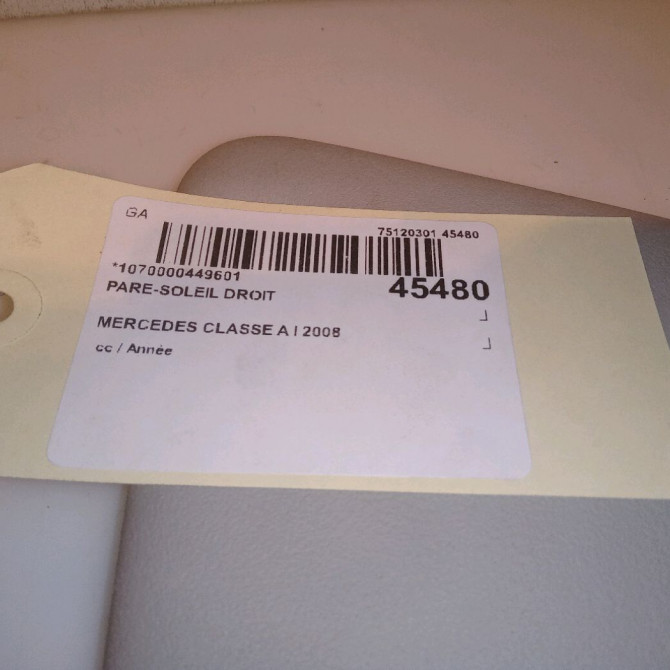 Pare-soleil droit occasion MERCEDES CLASSE A I 16981004107H48 5
