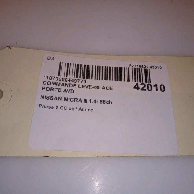 Commande lève-glace porte avant droite occasion NISSAN MICRA III Phase 1 04-1995->04-1999 1.4i 88ch 25411AX610 4