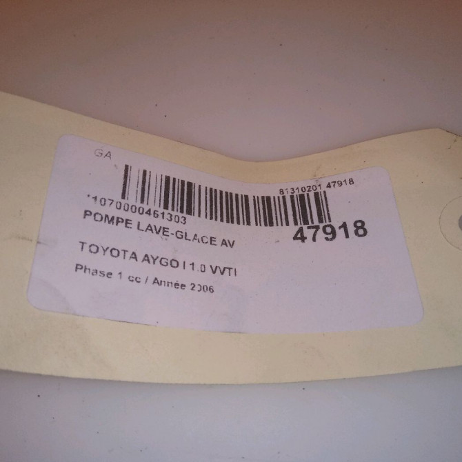 Pompe lave-glace avant occasion TOYOTA AYGO I Phase 1 06-2005->11-2009 1.0 VVTI 853300H020 5